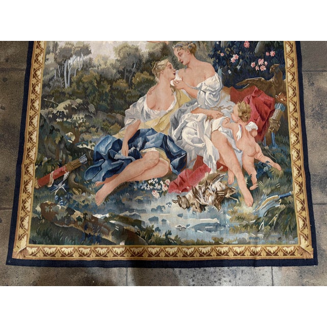 Rococo Vintage French Rococo Cherub and Garden Tapestry For Sale - Image 3 of 8