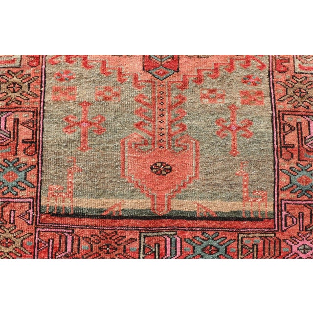Antique Persian Hamadan Rug With Colorful Geometric Medallion's With Light Green For Sale - Image 9 of 11