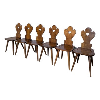Farmhouse Tyrolean Chairs with Heart Cutout Back, 1970s, Set of 6 For Sale