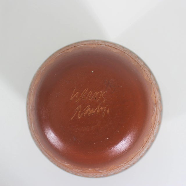 Brick Red Vintage Signed Marked Navajo Bear Clay Vase Hand Painted Etched For Sale - Image 8 of 8