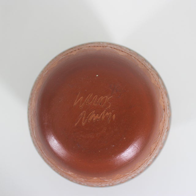 Brick Red Vintage Signed Marked Navajo Bear Clay Vase Hand Painted Etched Carved For Sale - Image 8 of 8
