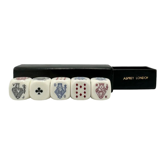 Vintage Asprey London Set 5 Dice Black Leather Case For Sale