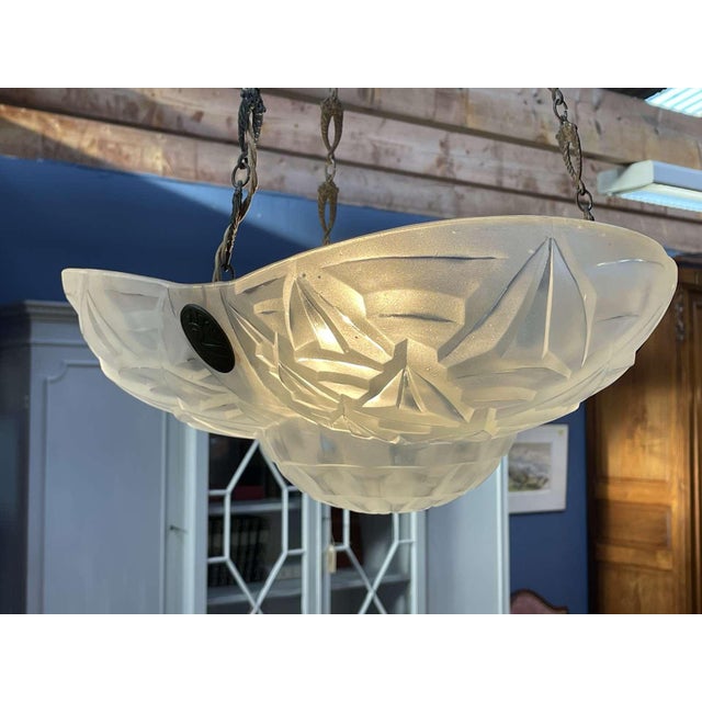 Art Deco Pendant Light in Molded-Pressed Glass from Degué For Sale - Image 11 of 18