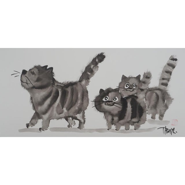Laszlo Tibay, Maman chat et sa jolie fratrie, Ink & Wash Drawing For Sale - Image 7 of 7