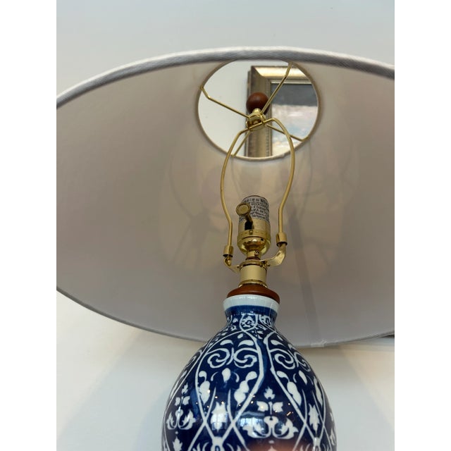 Wood Lauren Ralph Lauren Blue White Double Gourd Porcelain Lamp With Floral Motif, Pair Available For Sale - Image 7 of 10
