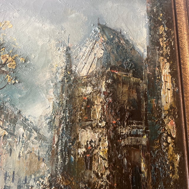 Brown 20th Century European School Impressionist Parisian Street Impasto Oil on Canvas Framed Signed For Sale - Image 8 of 10