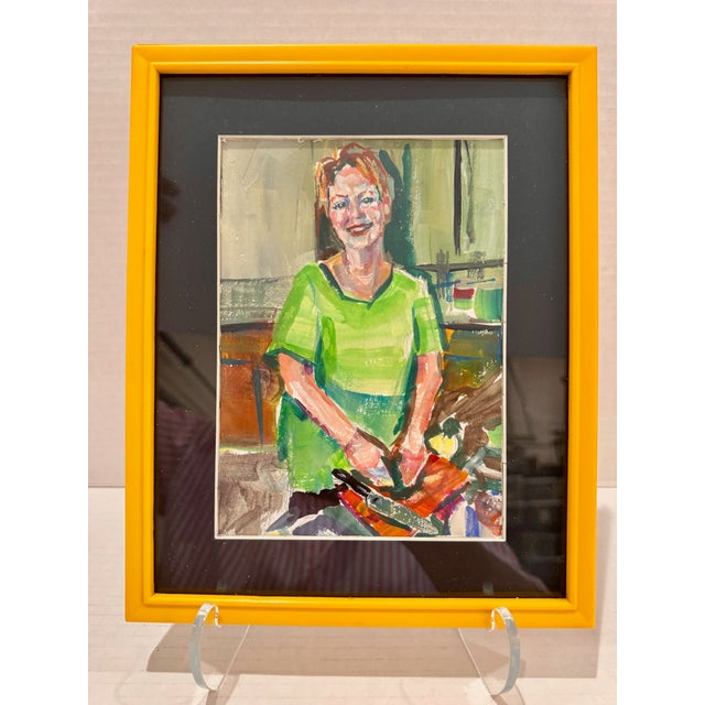 Set of 3 Contemporary Framed Portrait Paintings in Yellow Frames For Sale - Image 10 of 14
