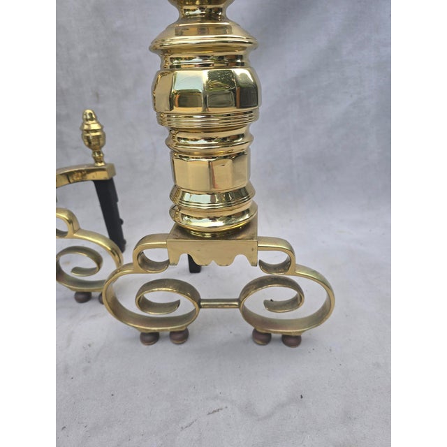 Solid Brass Andirons For Sale - Image 4 of 8