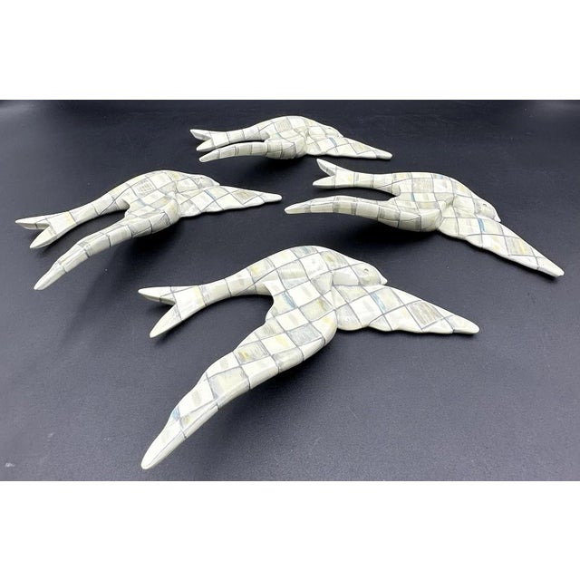 Mackenzie Childs MacKenzie Childs Sterling Check Gray Swallowtail Bird Wall Decor Resin Set of 4 For Sale - Image 4 of 9