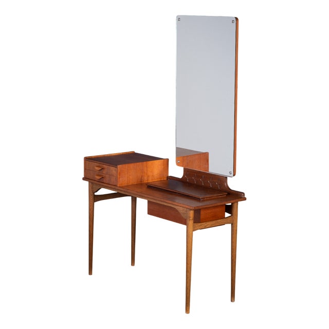 Teak Vanity Table with Mirror and Storage, Denmark, 1960s For Sale