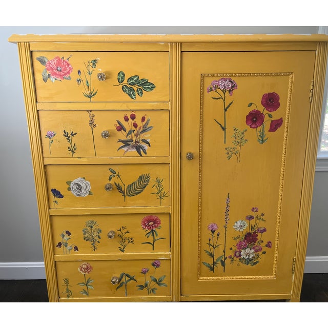 Farmhouse Chic Chiffonier Dresser Hand Painted With Applied Wildflowers For Sale - Image 4 of 7