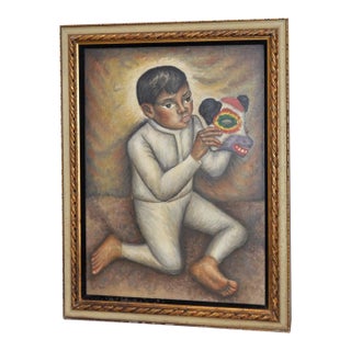 Jesus Ortiz Tajonar (1919-1990) Boy W/Papier-Mâché Animal Warrior Mask C.1950s For Sale