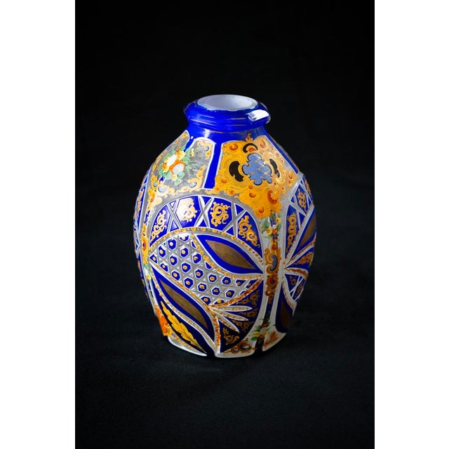 Blue and White Cut Crystal Overlay Vase with Enamel and Gilt Decoration, 19th Century For Sale - Image 4 of 16