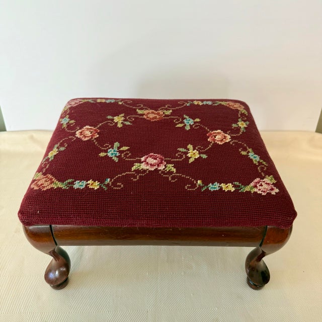 Early 20th Century European Needlepoint Footstool For Sale - Image 10 of 10