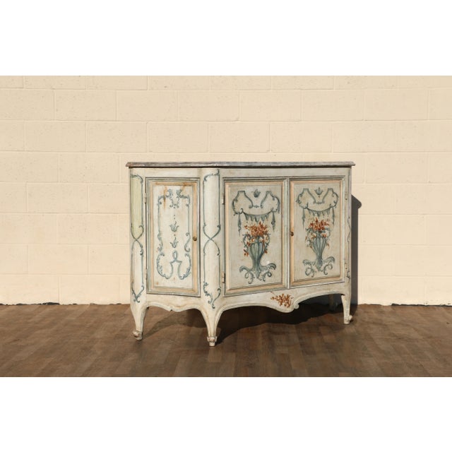 French Provincial Vintage Hand-Painted Faux Marble Sideboard Buffet Cabinet | Italian Provincial Style | C. 1940s For Sale - Image 3 of 18