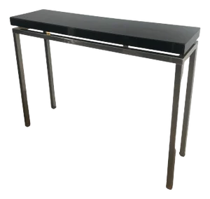 Chrome Console With Thick Black Lacquered Top. French Work. Circa 1970
