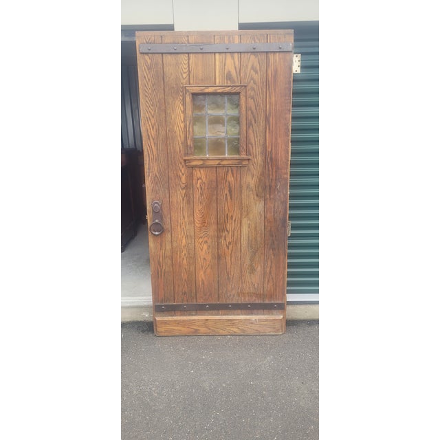 Wood Large Vintage Gothic Arts & Crafts Style Oak Door For Sale - Image 7 of 17