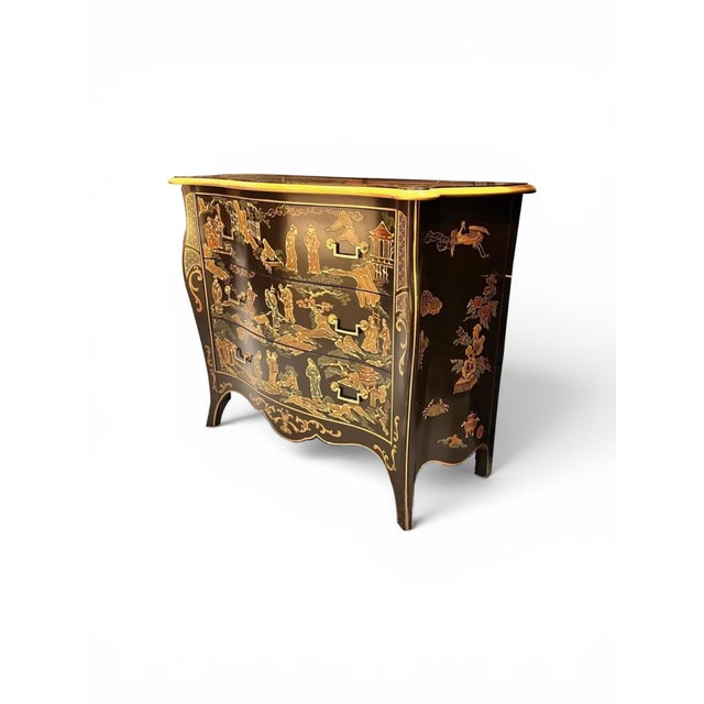 Black Vintage Drexel Et Cetera Chinoiserie Black Lacquer Serpentine Chest of Drawers For Sale - Image 8 of 11