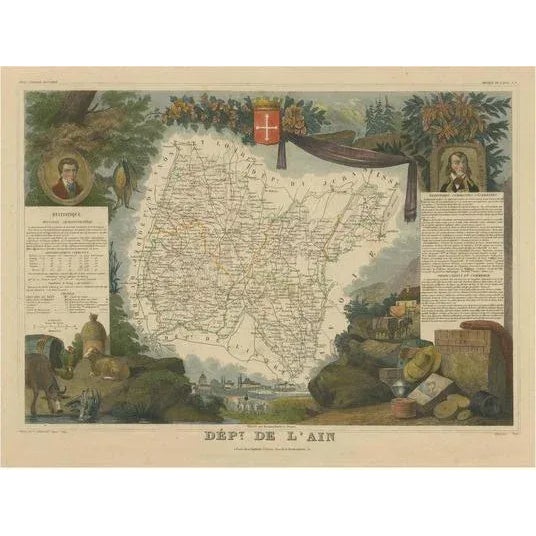 Antique Map of the Department of Lain For Sale - Image 6 of 6
