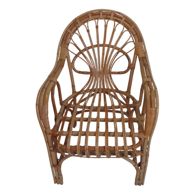 Peacook Armchair in Bamboo and Wicker, 1960s For Sale