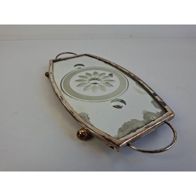 Vintage Art Deco Mirrored Glass Serving Tray with Floral Motif, Central Europe, 1930 For Sale - Image 3 of 16