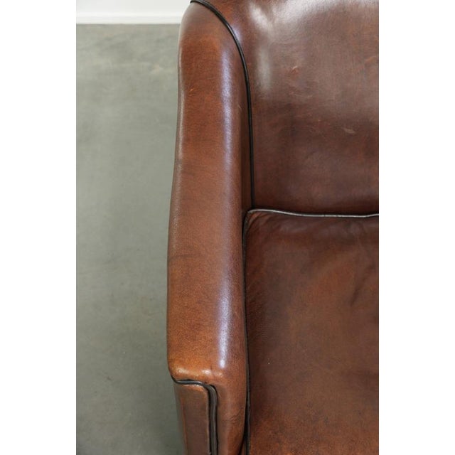 Textile Sheepskin Armchair in a Deep Brown Color Finished with Black Piping For Sale - Image 7 of 13