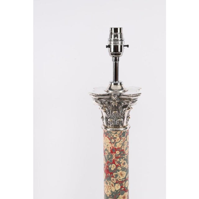 Antique Silver-Plated Corinthian Column Table Lamps, 1920s, Set of 2 For Sale - Image 9 of 15