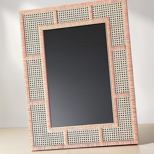 Late 20th Century X-Large Mid Mod Artisanal Wicker Cane Framed Wall Mirror For Sale - Image 5 of 8