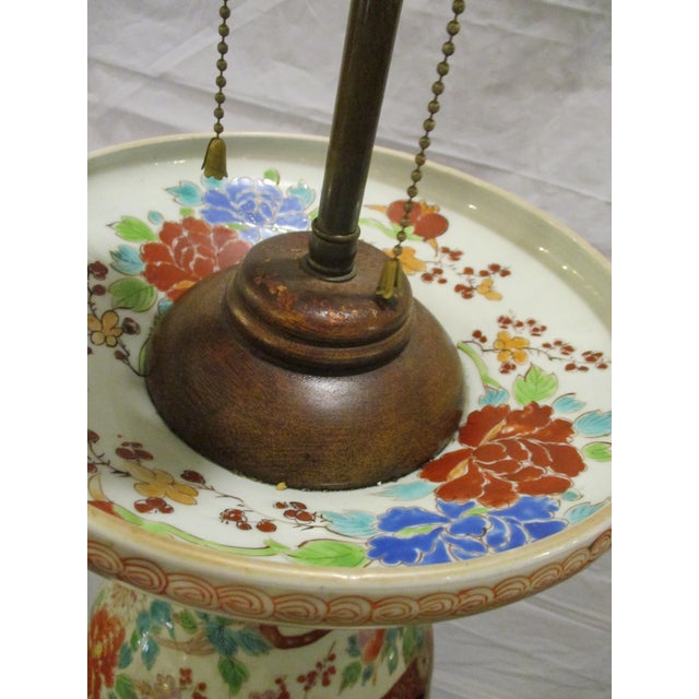 Ceramic Japanese Satsuma Vase-Lamp on Wooden Base, Unmarked For Sale - Image 7 of 8