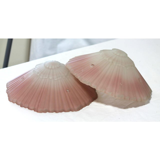Art Deco Pair of 1920s Art Deco Pink Glass Fly Catcher Pendant Light Shades For Sale - Image 3 of 9