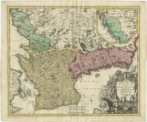 Southern Sweden Provinces Map, 1730