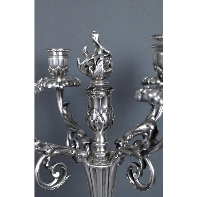 Silver Late 19th Century Louis XVI Silvered Bronze Candelabra, Set of 2 For Sale - Image 8 of 14
