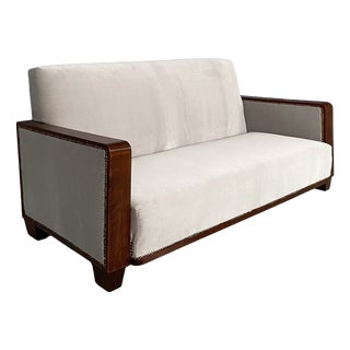 Italian Art Deco Sofa in Wood and Grey Velvet, 1930s For Sale