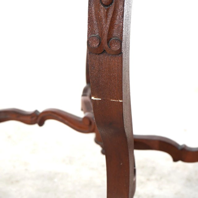 Antique Victorian Carved Walnut & Marble Turtle Top Parlor Table Circa 1890 For Sale - Image 4 of 12