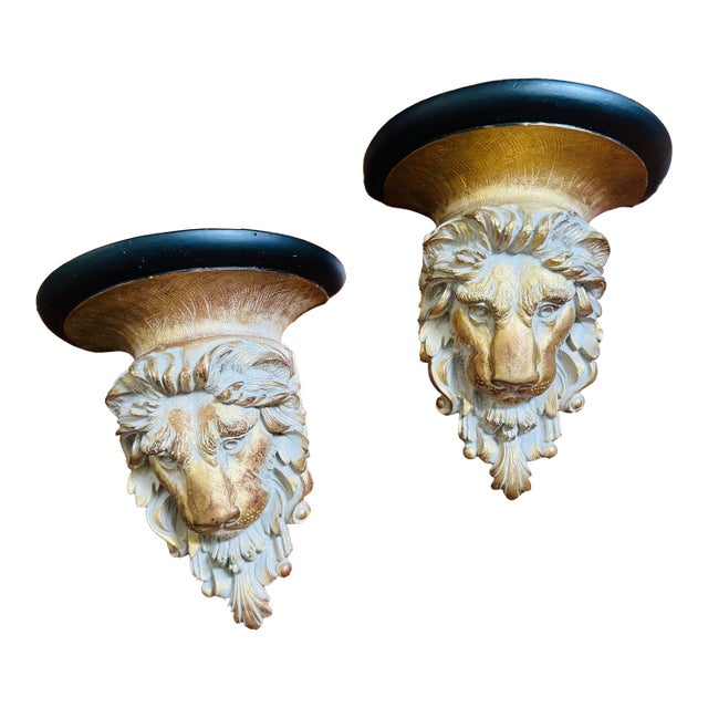 Vintage Gold and Black Lion Wall Shelf- A Pair For Sale