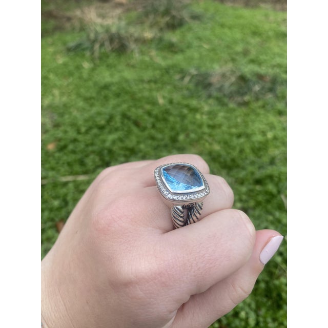 Blue David Yurman 13.85ctw Blue Topaz and Diamond Ring, SterlingSilver 18k White Gold, Size 8.25 For Sale - Image 8 of 8