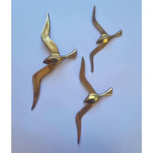 Metal Brass Wall Decor Sculptures of Seagulls, Austria, 1963, Set of 3 For Sale - Image 7 of 14