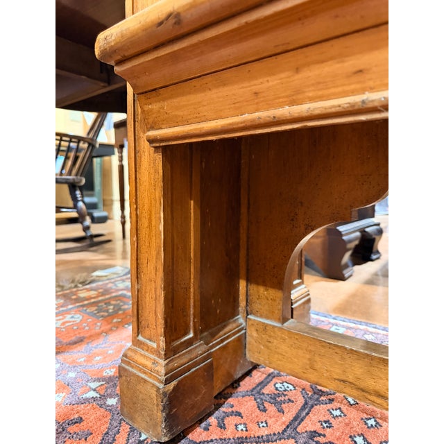 Vintage Solid Wood Church Bench Pew With Straight Back and Arm Supports For Sale In New York - Image 6 of 8