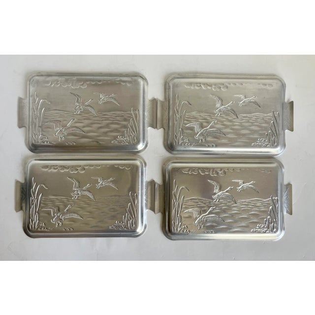 Mid 20th Century Set of 4 Petite Aluminum Silver Japanese Embossed Trays For Sale In Los Angeles - Image 6 of 7