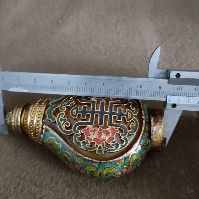 Vintage Gilt Bronze Enamel Snuff Bottle - Floral & Character Design For Sale - Image 4 of 9