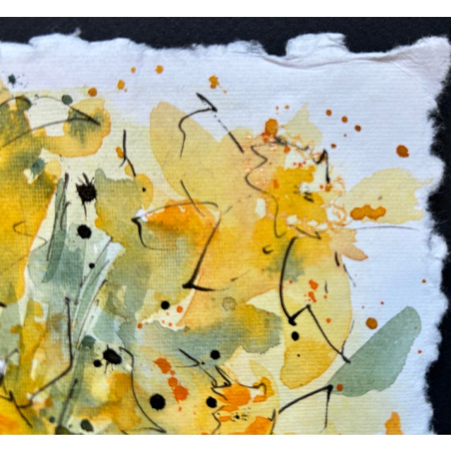 Mustard Original Watercolor Painting of “Daffodils in a Blue Vase” on Handmade Cotton Paper For Sale - Image 8 of 8