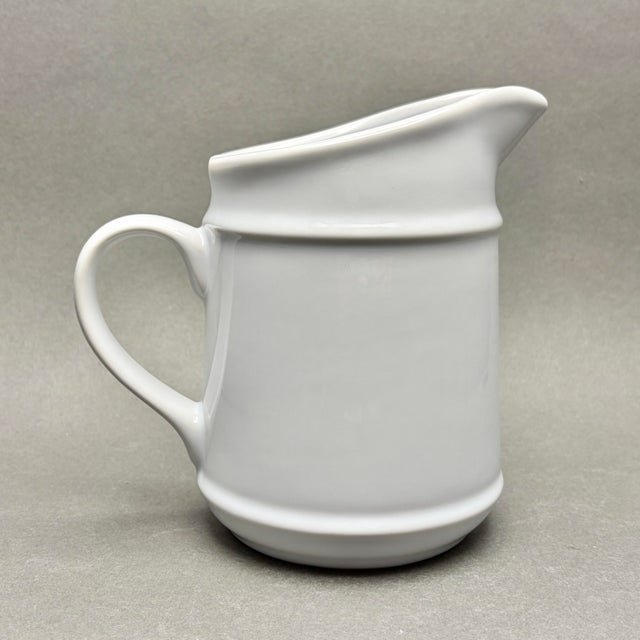 Mid-Century Modern Vintage White Mid-Century Modern Farmhouse Ceramic Pitcher For Sale - Image 3 of 9