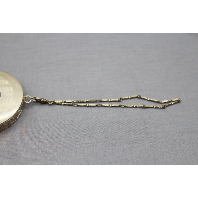 Metal C. 1920s-30s Art Deco Lady's Silver Plate Compact on Wrist Chain For Sale - Image 7 of 8