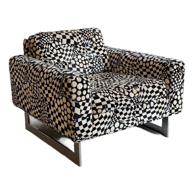 Chrome and Optical Velvet Chair by Milo Baughmann For Sale