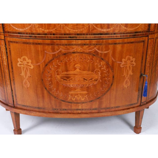 Antique English Sheraton Revival Satinwood and Marquetry Cabinet, 1900 For Sale - Image 3 of 18