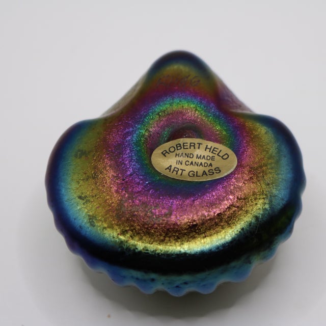 Vintage Signed Robert Held Iridescent Favrile Art Glass Seashell Paperweight For Sale In Cincinnati - Image 6 of 7