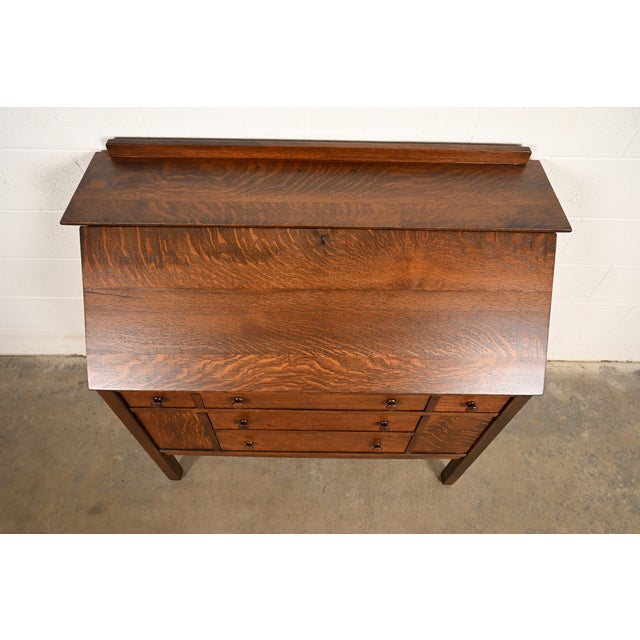 L. & J. G. Stickley Antique Mission Oak Arts & Crafts Drop Front Secretary Desk, Newly Refinished For Sale - Image 9 of 15