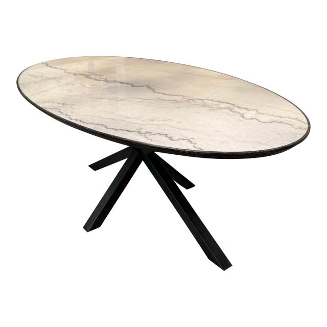 Arhaus Meridian White Marble Top Oval Dining Table For Sale