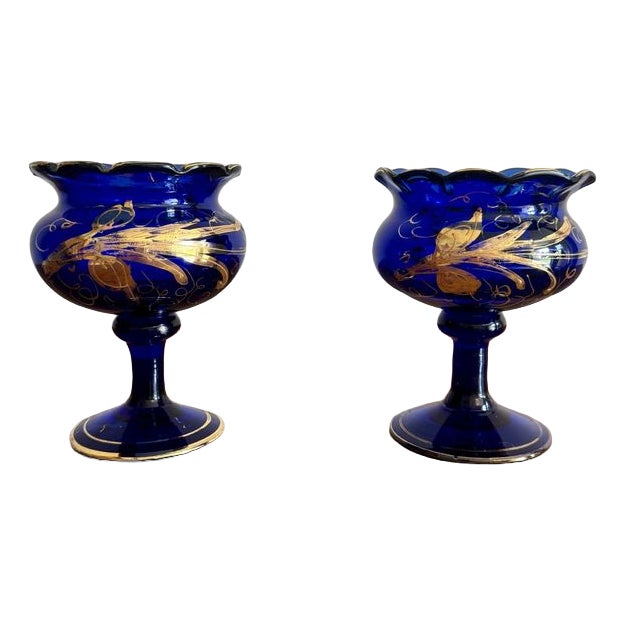 Antique Victorian Blue Glass Vases, 1880, Set of 2 For Sale