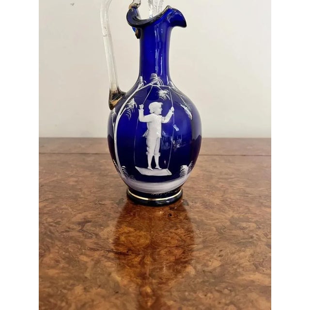 Mary Gregory Blue Glass Decanter, 1860s For Sale - Image 4 of 7